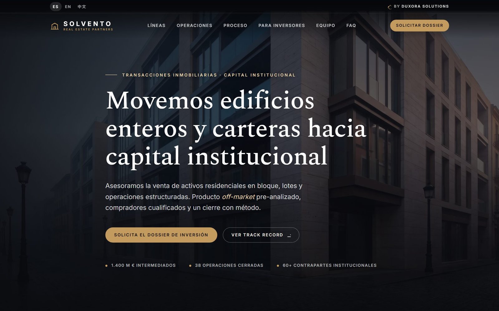 Página de inicio de SOLVENTO Real Estate Partners